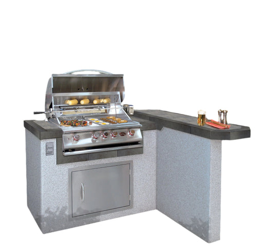 Stainless steel outdoor grill with cooking area on a white background