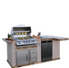 Outdoor kitchen with grill and refrigerator on a patio