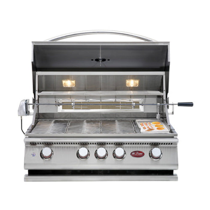 Stainless steel grill with visible brand logo on a white background